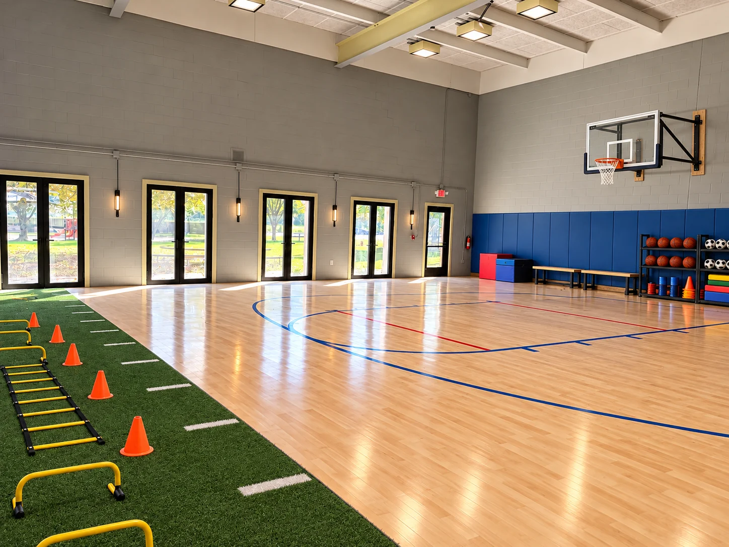 Concept rendering of the former gym at 50 Penn Avenue transformed into a youth sports and basketball training space